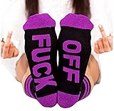 2018 Valentines Day Gifts for Men Women-Unisex Ribbed Knit Funny Fuck Off Cotton Half Crew Socks, Purple, One Size