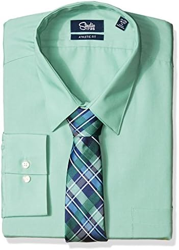 Studio 1735 Men's Dress Shirt and Tie Combo Plaidtie Athletic, Leaf, 15-15.5" Neck 34"-35" Sleeve