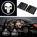 3D Wireless Magnetic Pale Punisher Car Door Step LED Welcome Logo Shadow Ghost Light Laser Projector Lamp(Pale Punisher Skull)