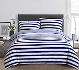 Luxury Hotel Quality 3-Piece Double Brushed 1800 Series Microfiber Reversible Duvet Cover Set with 2 Pillow Shams - Full / Queen, Navy and White Stripe by Exclusivo Mezcla