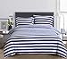 Luxury Hotel Quality 3-Piece Double Brushed 1800 Series Microfiber Reversible Duvet Cover Set with 2 Pillow Shams - Full / Queen, Navy and White Stripe by Exclusivo Mezcla