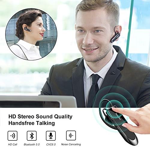 New bee Main Libre Bluetooth Oreillette, Casque sans Fil Bluetooth avec Microphone 60 Jours en Veille Casque Mains Libres avec Microphone Casque pour iPhone Samsung, HTC, LG, Sony, PC (Noir)