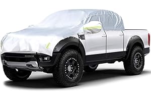 Konnfeir Half Car Cover with Cotton All Weather Car Body Covers Outdoor Indoor for All Season Waterproof Dustproof UV Resistant Snowproof Universal (Pickup (Crew Cab))