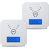 COOKSS Carbon Monoxide Detector 2 Pack,CO Gas Monitor Alarm with LCD Digital Display and Sound Warning,Battery Powered High Accuracy CO Alarm for Home,Office,Warehouse