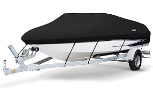 MSC Heavy Duty Oxford Ployester Made Trailerable Boat Cover,Fits V-Hull,Tri-Hull, Runabout Boat Cover (Model D - Length:17'-19' Beam Width: up to 96", Black)