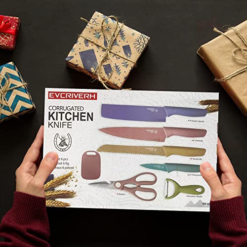 6 piece colorful designer stainless steel chef\'s kitchen knife set-colorful stainless steel knife kitchen accessory set, sharp kitchen knife set with gift box-kitchen anti-scratch and anti-rust knife