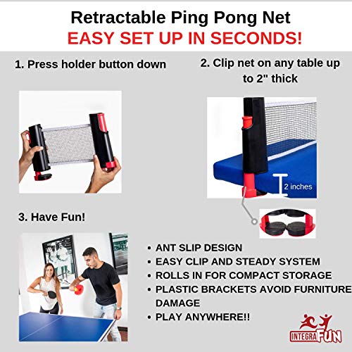 IntegraFun Pro Ping Pong Paddle Set with Ping Pong Net- Bracket Clamps,3-star Ping Pong Balls, Storage Case - Retractable Net and Post Set Adjustable to any Table - Indoor Outdoor Games for Family - Thumbnail 5