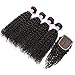 Flady Brazilian Curly Hair 4 Bundles with Closure 18 20 22 24+16inch 10a Unprocessed Virgin Brazilian Kinkys Curly Human Hair Bundles with 4x4 Free Part Closure