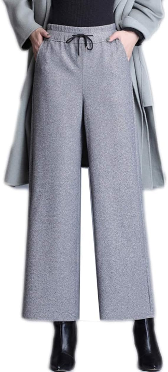 Amazon ガウチョパンツ ワイドパンツ レディース 大きいサイズ オフィス ハイウエスト ワイドパンツ 秋冬 黒 レディース 細見え アンクル丈 ウエストゴム 無地 ゆったり 着回し きれいめ 秋 通勤 オフィス ガウチョパンツ ロングパンツ 通販