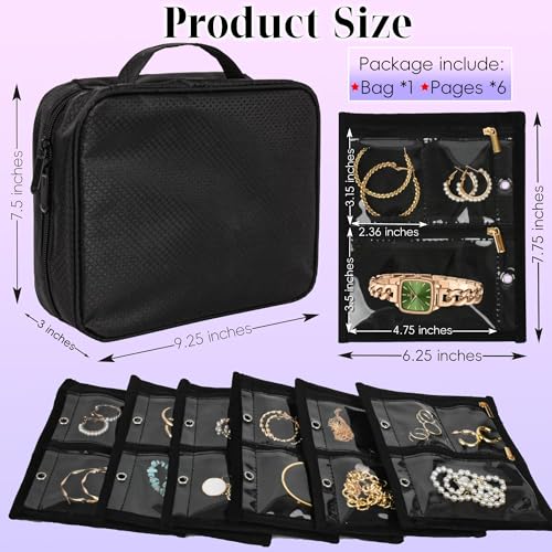 Travel Jewelry Organizer Case, Jewelry Bags with Clear Zipper & Velvet Pouch, Jewelry Storage Binder for Earrings, Rings, Necklaces, Bracelets – Portable and Compact for Travel & Everyday Use (Black)