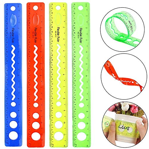 30cm/12inch Plastic Rulers Bendable Flexible Rubber Rulers Transparent Shutterproof Straigt Rulers, 12 In Flexi Rulers for School,Classroom,or Office(4PCS)