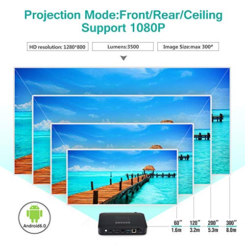 Projector 3500lumens Mini Portable DLP 3D Video Projector Max 300 '' Home Theater Projector Support 1080P HDMI WiFi Bluetooth USB VGA PS4 Great for Gaming Business Education Built-in Speaker&Battery