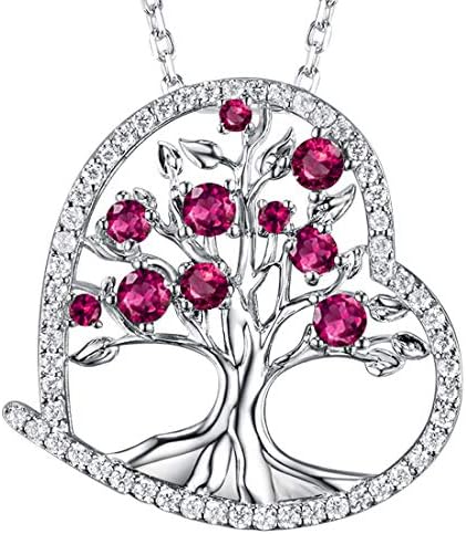 Christmas The Tree of Life Necklace Gifts for Women Love Heart LC Ruby Sterling Silver Jewelry Birthday Gifts for Her