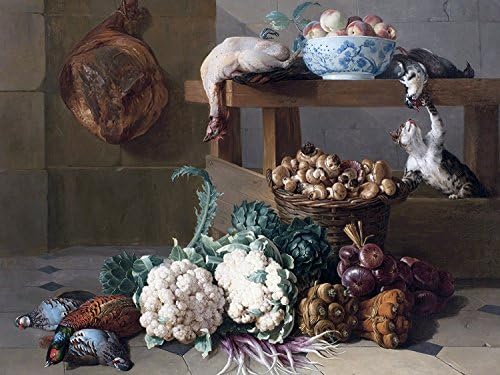PANTRY by Francois Desportes onion cauliflower peaches bird cat basket mushrooms Accent Tile Mural Kitchen Bathroom Wall Backsplash Behind Stove Range Sink Splashback One Tile 10"x8" Ceramic, Glossy