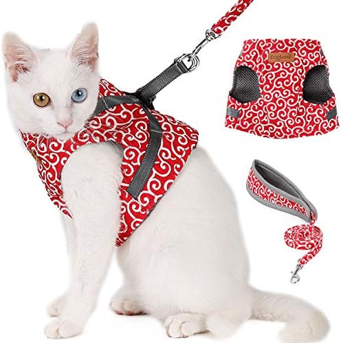 CJIBMWI Cat Harness and Leash for Walking, Escape Proof Soft Adjustable Vest Harnesses for Cats, Breathable Pet Safety Jacket with Padded Handle Leash