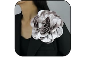 BIKE8 Dainty Satin Fabric Rose Flower Brooches 7.5in Extra Large Big Camellia Flower Brooches Lapel Pins for Women Wedding Party Dance Dress Clothes Accessories Valentine's Day Jewelry