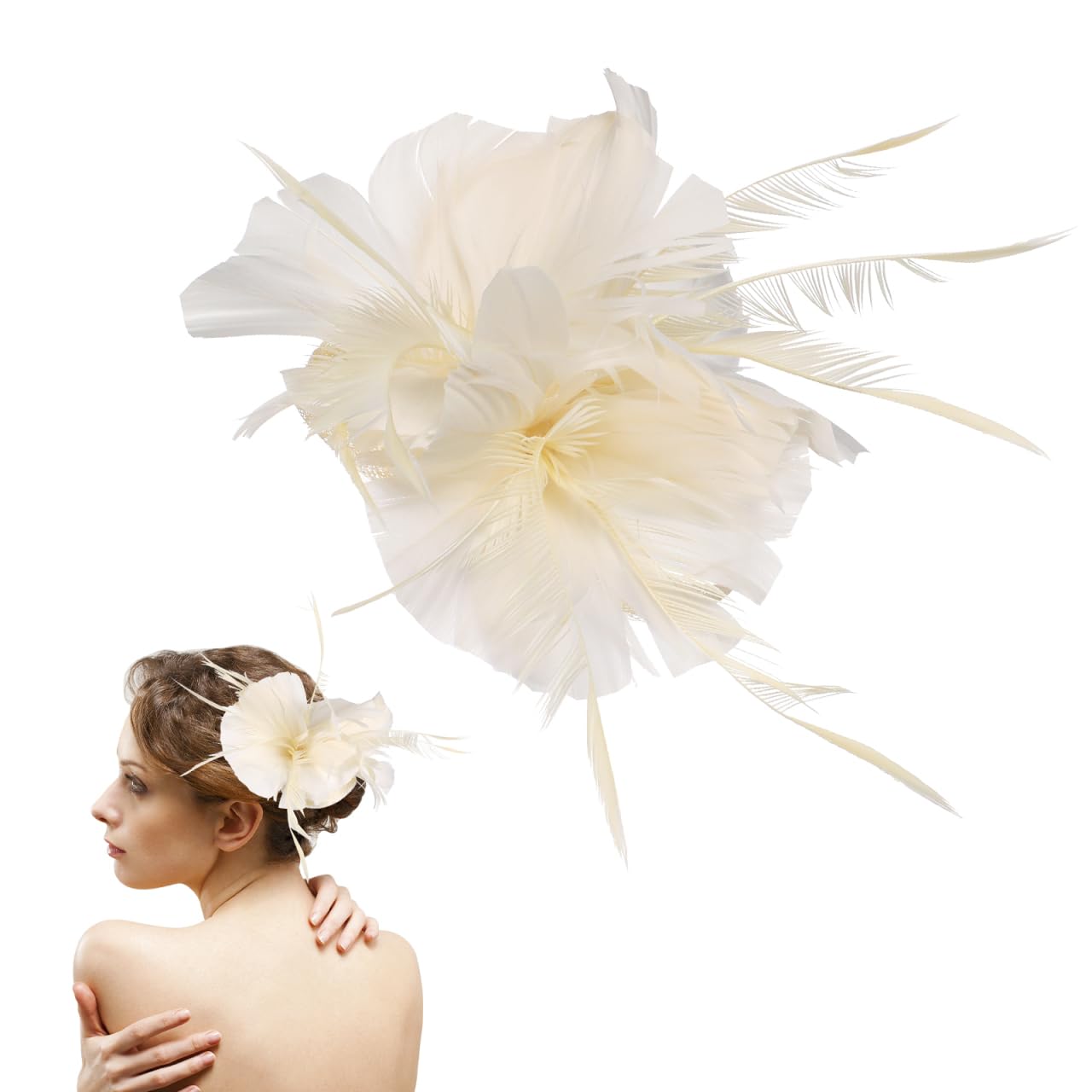 Lurrose 1PC Fascinator Hair Clip, Fascinator Hair Pin Hair Clip Hair Accessories for Women Wedding Tea Party Hat Beige