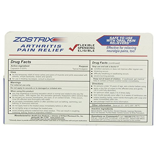 Zostrix Original Strength Arthritis Pain Relief Topical Analgesic Cream