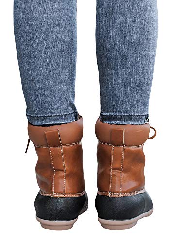 Liyuandian Womens Lace Up Duck Boots Waterproof Two Tone Combat Calf Rain Shoes