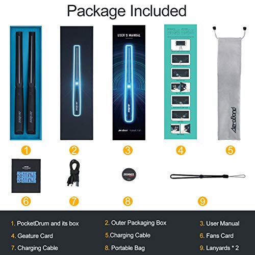 AEROBAND Drum Sticks Air Electronic Drum Set with Light, Bluetooth Wireless Connection Pocketdrum, 3 Modes Portable Drumsticks Indoor/Outdoor Travel Using- 1 Pair