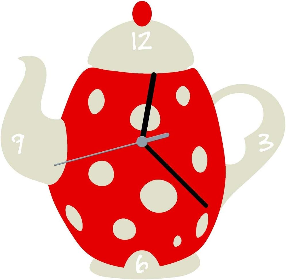 Enjoy Your Time Tea/Coffee Pot Kitchen Wall Clock Red/White (e9551redw)