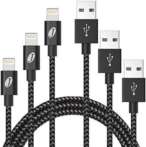 iPhone Charger Jecent 3Pack 3FT/6FT/10FT(1M/2M/3M) Nylon Braided 8 pin Lightning to USB Cable Charging Cord for iPhone 7/ 7Plus/ 6/ 6s/ 6s Plus/ 5/ 5s/ 5c/ SE/ iPad/ iPod and More(Black+Gray)