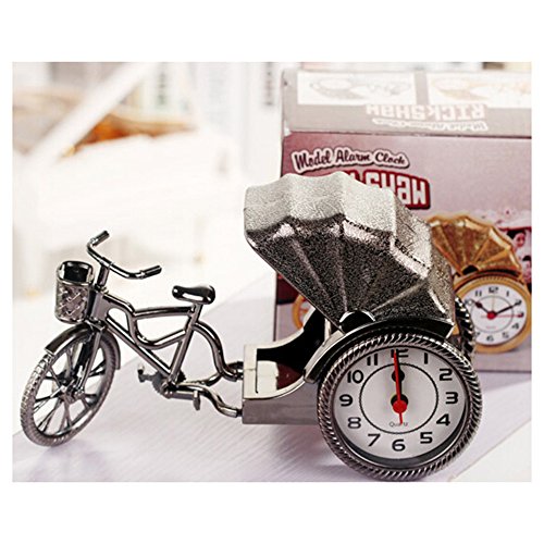 KAKA(TM) Vintage Jinrikisha Design Digital Alarm Clock Creative Gifts for Kids Children Car Lovers - Silver - Thumbnail 2