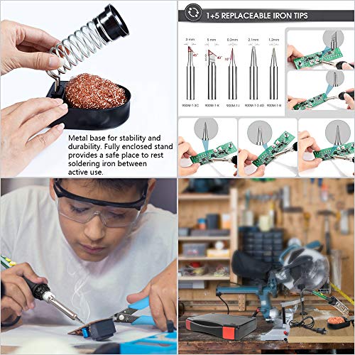 Solder Iron,Soldering Iron Kit,HANDSKIT Electronics Solder Welding Tool Set 60W Adjustable Temperature,5pcs,Soldering Iron Stand,Desoldering Pump,Soldering Tips,Tweezers,Soldering Wire - Thumbnail 5