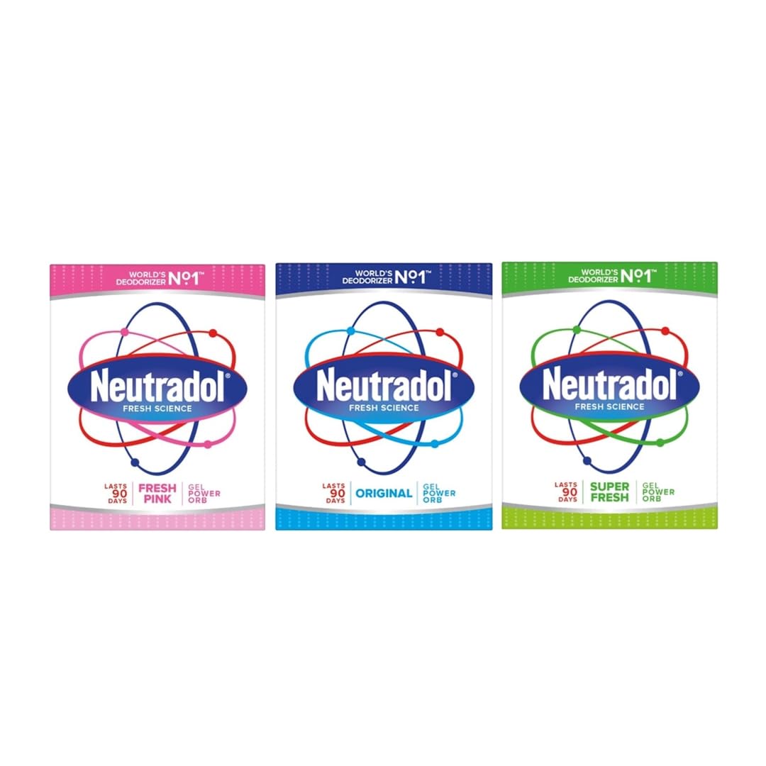 Neutradol Slow Release Gel, Air Freshener and Odour Eliminator, No Plug or Spray Needed, Super Fresh, Fresh Pink & Original, Multipack (3)