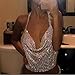 Mikey Store Women V-neck Halter Backless Chain Sequined Tank Vest (Free Size, Rose Gold)