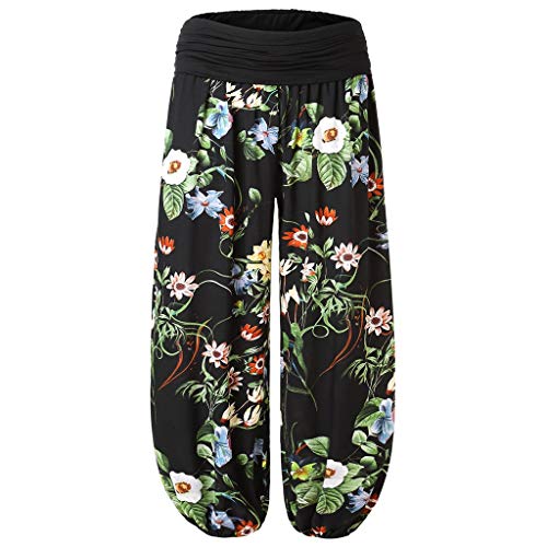 DONTAL Harem Pants Womens Plus Size Print Ladies Full Length Trouser Wide Leggings Green