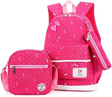 3PCS Cute Princess Kids School Backpacks for Girls Book Bags and Pencil Case (watermelon red)