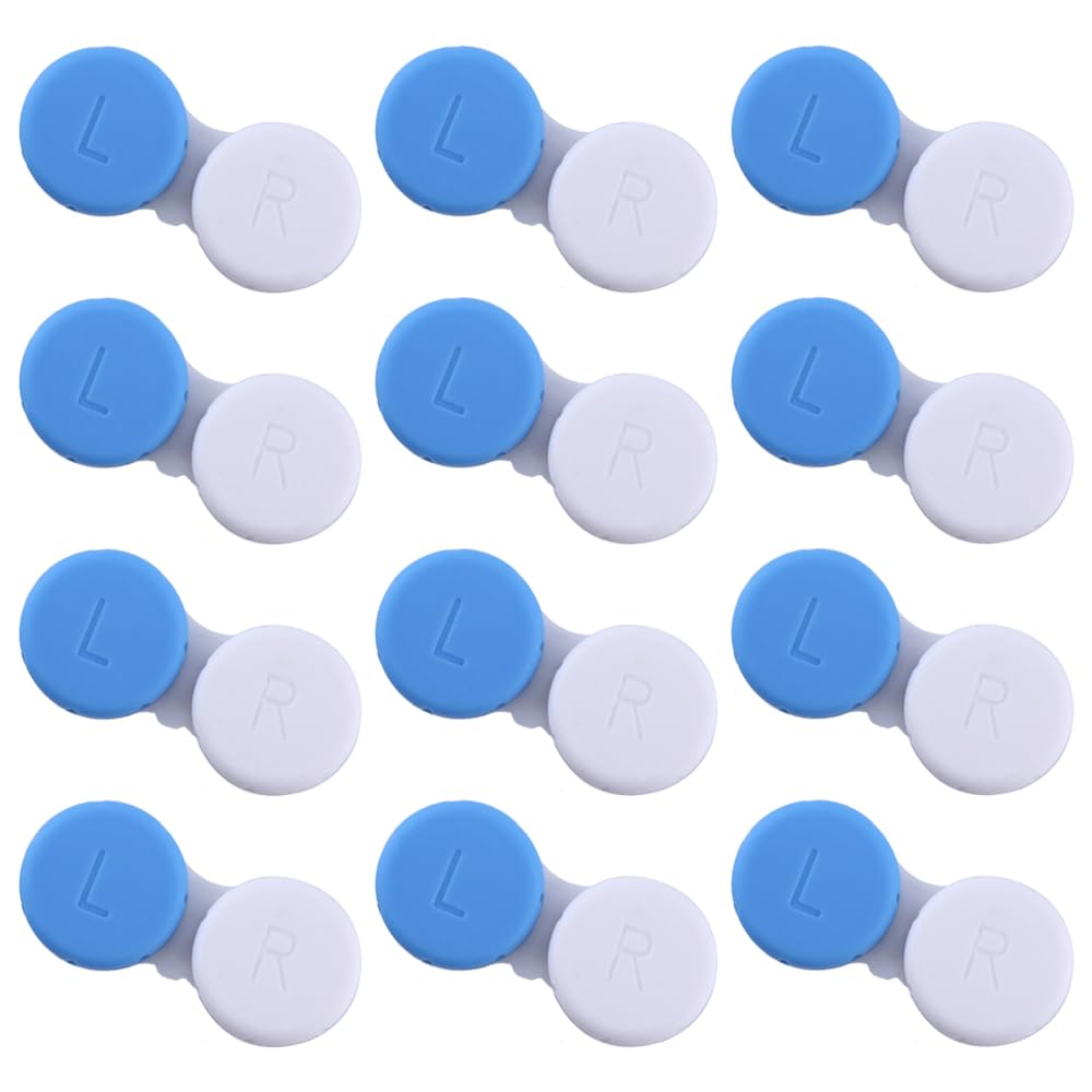 JIXIWANG 12 Pcs Contact Lens Cases Blue and White Contact Lens Holder Screw Top Safe Material Eye Contact Lens Container Box for Travel or at Home Protecting Eyes