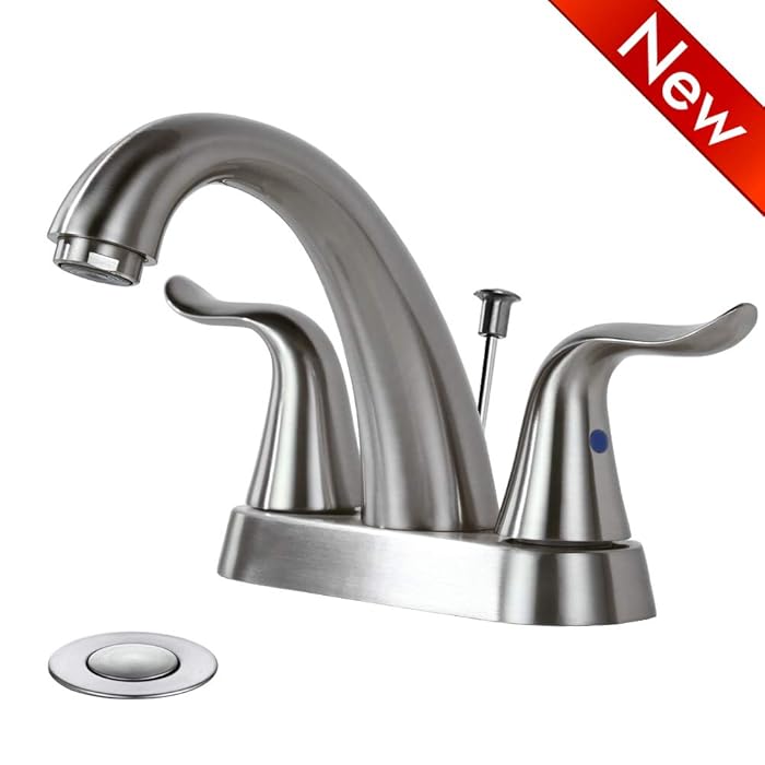 WOWOW Bathroom Faucet 2 Handle 4 Inch Centerset Bathroom Sink Faucet, Lead-free Basin Mixer Tap With Pop-up Drain Stopper, 2 Handle Centerset Lavatory Faucet Brushed Nickel Vanity Faucet