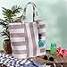 DII Boho Stripe Beach Bag 16x20x7 Shoulder Travel Tote Black, Boho Stripe Brown