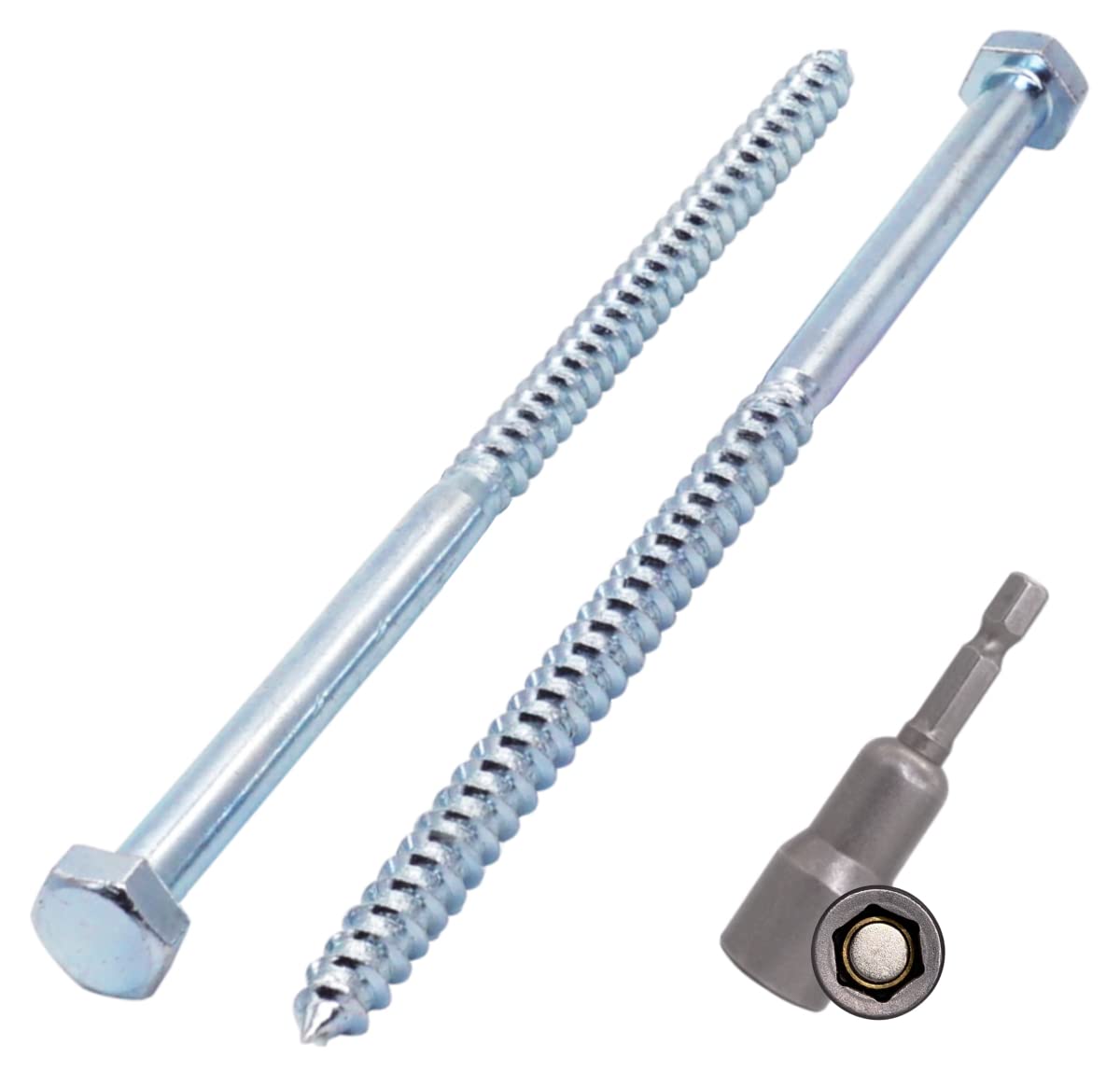 SKIR'CO (6 pcs) DIN 571 Zinc Plated Steel Hexagon Wood Screws M8 x 160 mm, Coach Screws, Hex Screw, Lag Bolts (With Magnetic Hex Bit) โ image 1