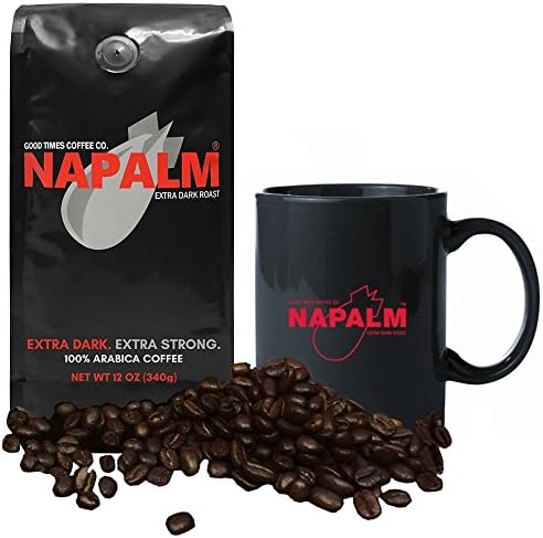 Napalm Coffee Gift Set Extra Dark Roast Premium Arabica Ground 12 Ounce Bag & One Ceramic Coffee Mug