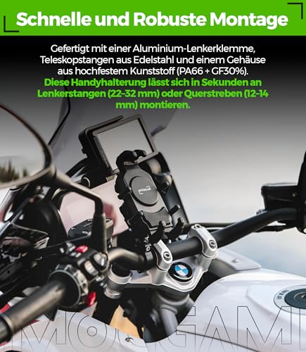Mobile Phone Holder Motorcycle Trail Ultra Robust Antivibration Theft Protection Compatible Ruggerised Smartphones 5.4 to 7.2 Inch Secure Handlebar Mounting for Adventure Enduro Touring Offroad