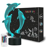 FULLOSUN Night Light for Kids Ocean Dolphin 3D Night Light Porpoise Bedside Lamp with Remote Control 16 Color Changing Xmas Halloween Birthday Gift for Child Baby Girl