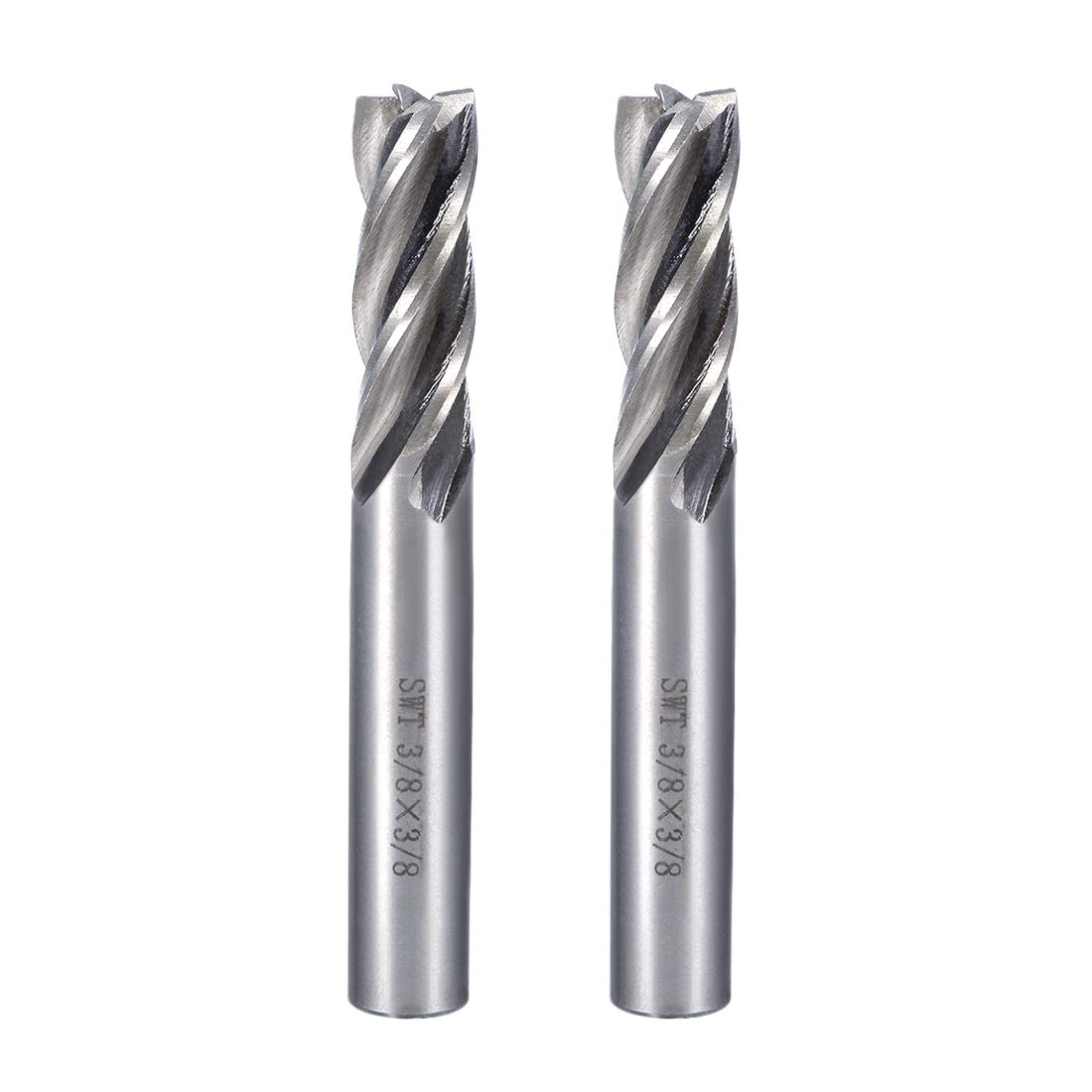 Sourcingmap 2Pcs 3/8" Cutting HSSAL Spiral Drill Bit Straight End Mill Cutter 4 Flute with 3/8" Shank