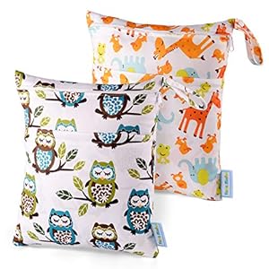 Wet Dry Bag Splice Cloth Diaper Wet Bags Waterproof Double Infant Stroller Travel Small Size Zipper Snap Handing for…