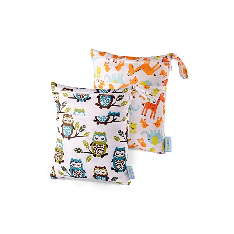Wet Dry Bag Splice Cloth Diaper Wet Bags Waterproof Double Infant Stroller Travel Small Size Zipper Snap Handing for…