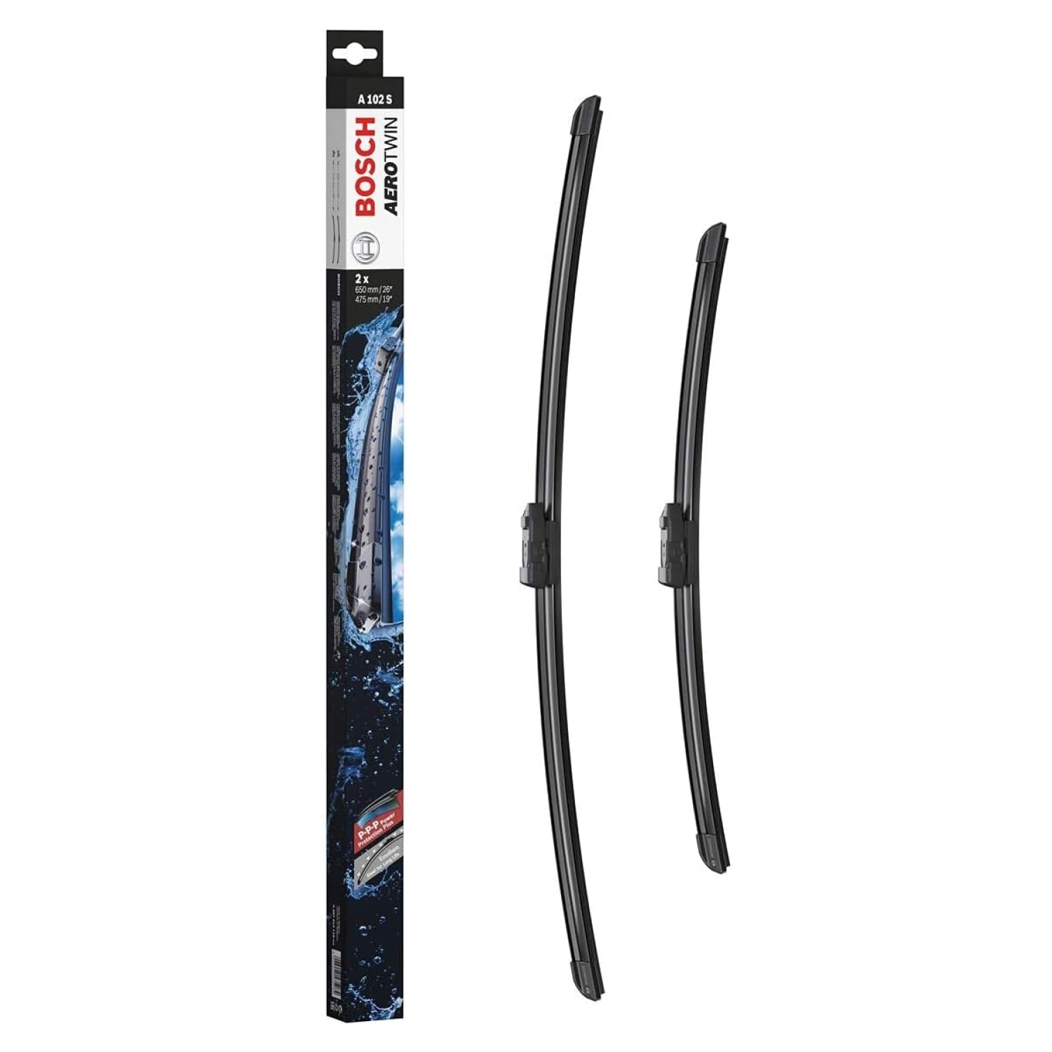 Bosch Wiper Blade Aerotwin A102S, Length: 650mm/475mm – Set of Front Wiper Blades - Only for Left-Hand Drive (EU)