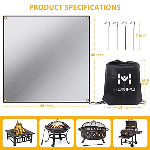 HOMPO Fire Pit Mat (40 x 40 inch), Fireproof Mat Deck Protector for