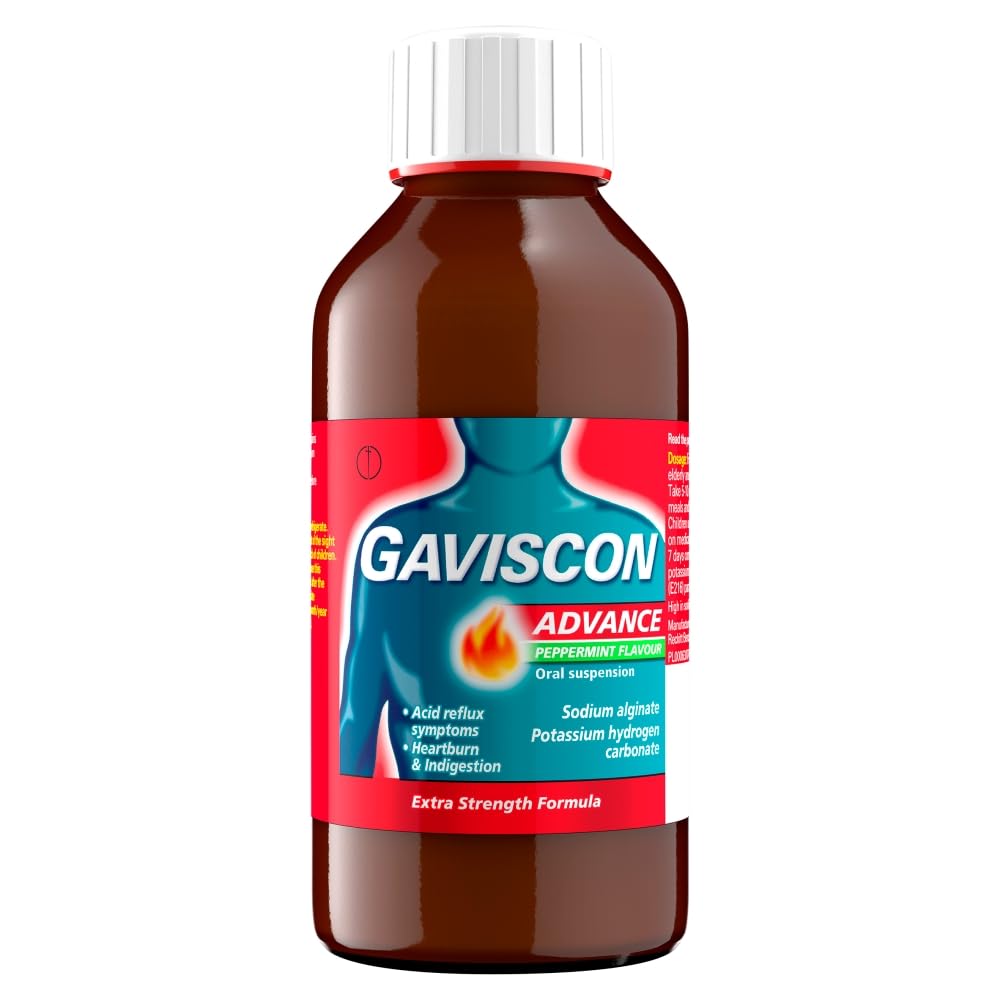 Gaviscon Advance Peppermint Liquid 300 ml - Fast Relief Heartburn, Indigestion, Acid Reflux, Stomach Pain, Extra Strength Antacid For Digestion, Nausea