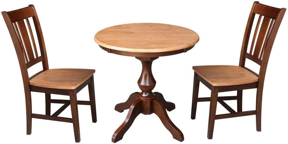 International Concepts 30" Round Top Pedestal Table - With 2 Chairs, Cinnamon/Espresso