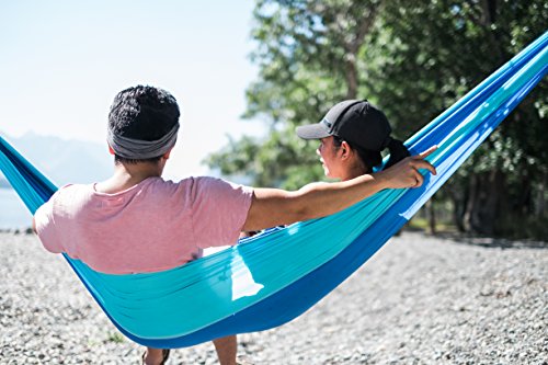 FYLINA Double Camping Hammock with 2 Tree Straps, Carabiner, Portable Lightweight Parachute Nylon Outdoor Hammock for Backpacking, Travelling, Survival, Beach Yard Garden Relaxing(Hammock) - Thumbnail 6