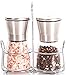 Salt and Pepper Grinder Set with Matching Stand - Adjustable Coarseness Ceramic Mill, Brushed Stainless Steel and Glass Salt & Pepper Mills Plus Extra Salt & Pepper Shakers & Ebook