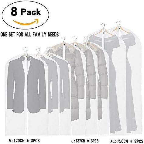 La Saveur Garment bag, 8 Pack, Lightweight suit bag, Dust Proof Garment Protection for Closet Storage and Car Travel