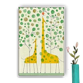 Abstract Polka Dot Mommy And Baby Giraffe - Framed Canvas